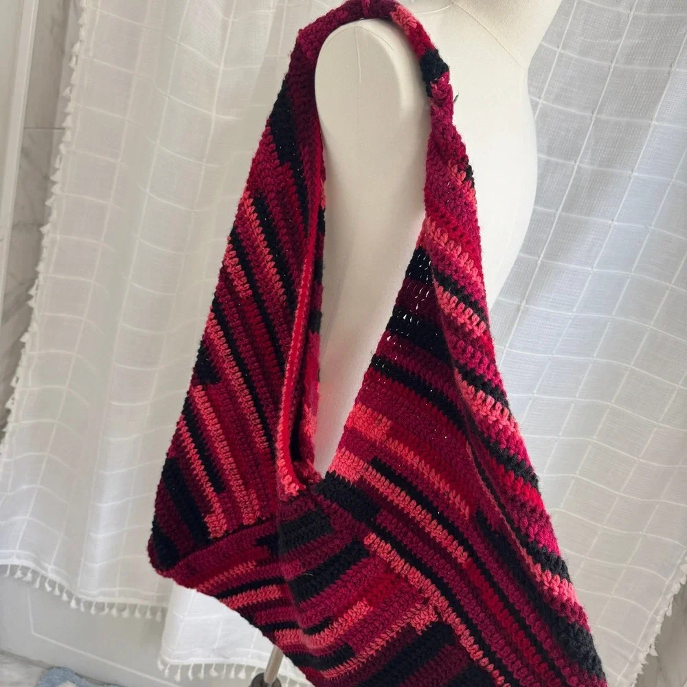 Giant‎ Hobo Hand Knit Stripe Bag Single Shoulder Strap Stretch Large Purse Tote